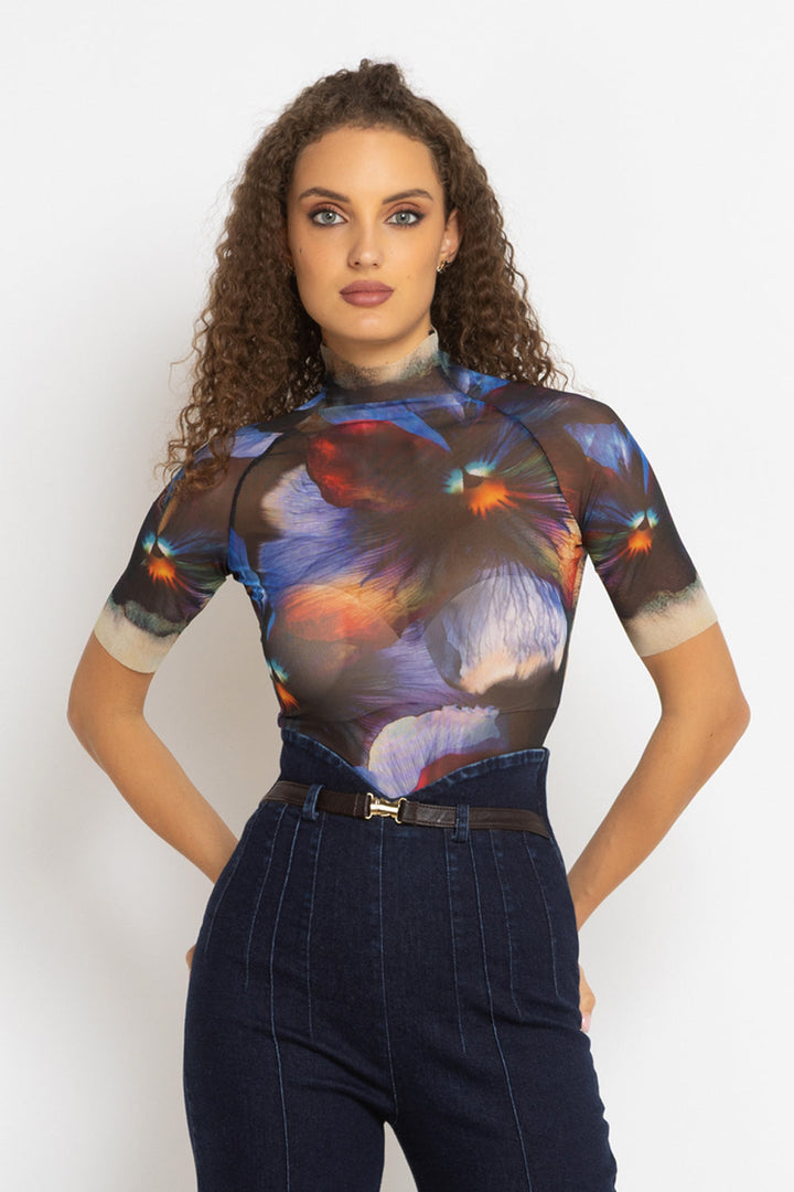 SHORT SLEEVE MESH BODYSUIT - VIOLET
