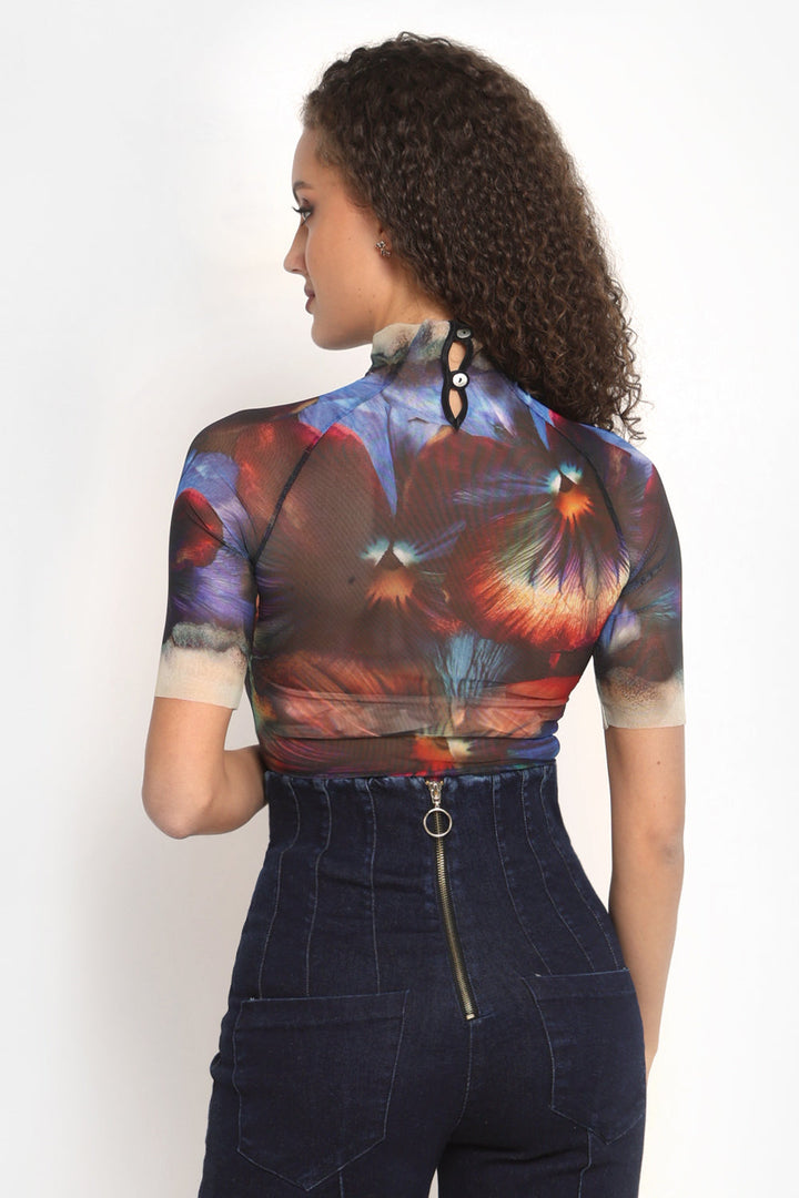 SHORT SLEEVE MESH BODYSUIT - VIOLET