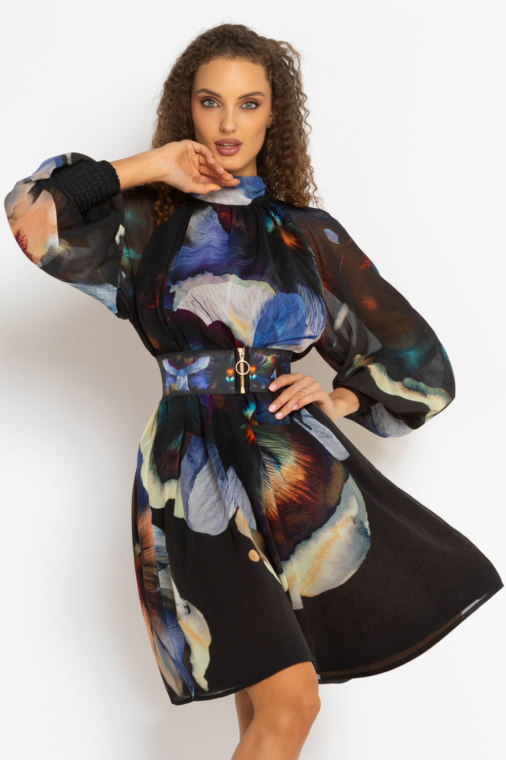 RELAXED DRESS WITH BALLOON RAGLAN SLEEVES AND BACK TIE - VIOLET JIORO СВОБОДНА РОКЛЯ ОТ ФРЕНСКИ ШИФОН С РЕГЛАН РЪКАВ И ВРЪЗКА НА ГЪРБА - VIOLET JIORO