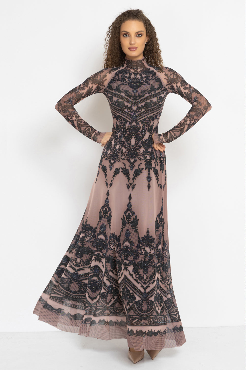 LONG FINE NET DRESS - GRAFFITI POWDER JIORO ДЪЛГА РОКЛЯ ОТ ФИНА МРЕЖА - GRAFFITI POWDER JIORO