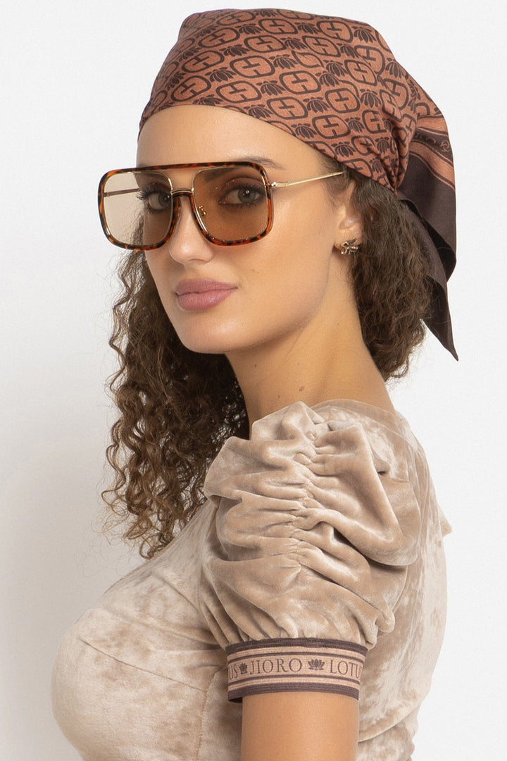 SQUARE VISCOSE HEADSCARF - MOCHA MOUSSE LOGO - Fashion Roots