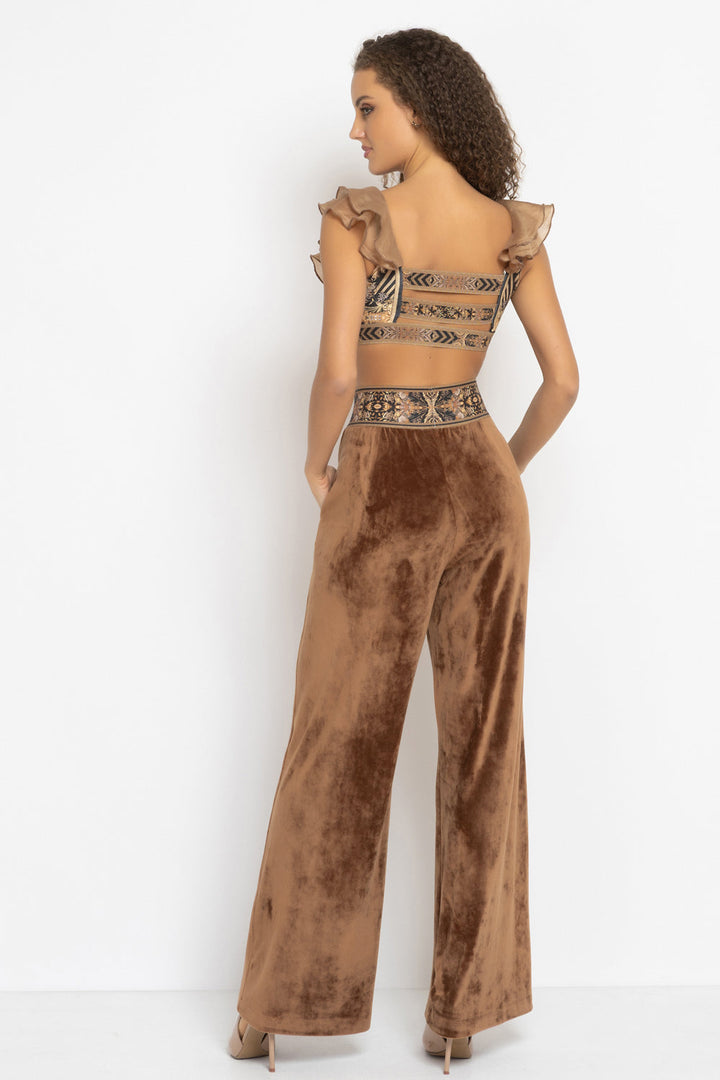 VELVET CROP TOP WITH REMOVABLE RUFFLES - GOLDEN STRIPES JIORO ПЛЮШЕН КРОП ТОП С ПОДВИЖНИ ВОЛАНИ - GOLDEN STRIPES JIORO