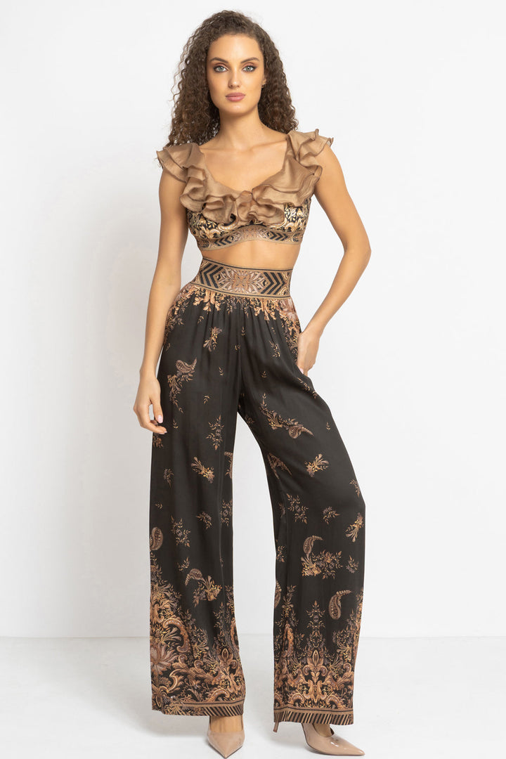 VELVET CROP TOP WITH REMOVABLE RUFFLES - GOLDEN STRIPES JIORO ПЛЮШЕН КРОП ТОП С ПОДВИЖНИ ВОЛАНИ - GOLDEN STRIPES JIORO