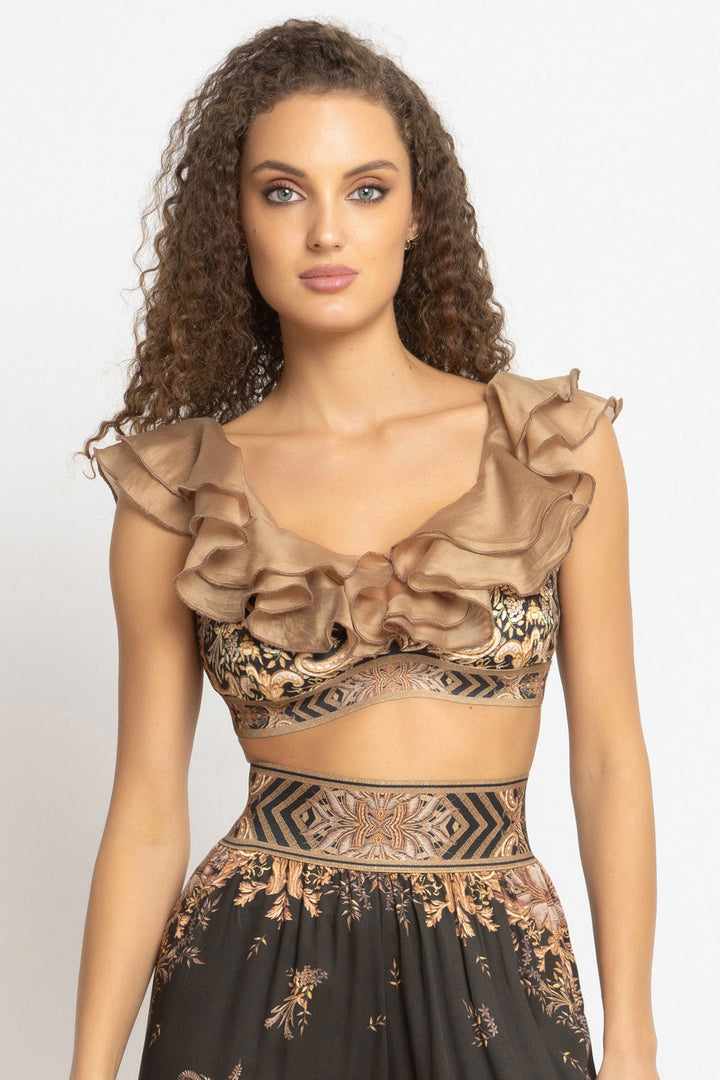 VELVET CROP TOP WITH REMOVABLE RUFFLES - GOLDEN STRIPES