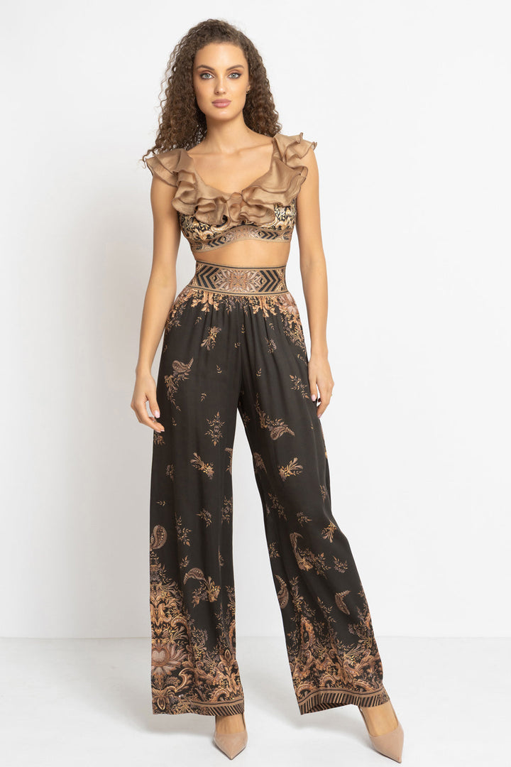 VELVET CROP TOP WITH REMOVABLE RUFFLES - GOLDEN STRIPES JIORO ПЛЮШЕН КРОП ТОП С ПОДВИЖНИ ВОЛАНИ - GOLDEN STRIPES JIORO