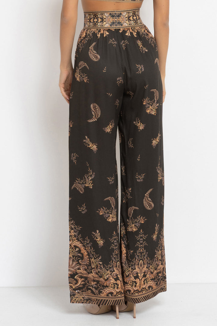 VISCOSE SATIN WIDE-LEG TROUSERS WITH ELASTIC WAIST - GOLDEN STRIPES JIORO СВОБОДЕН ПАНТАЛОН ОТ ЛЪСКАВА ВИСКОЗА - GOLDEN STRIPES JIORO