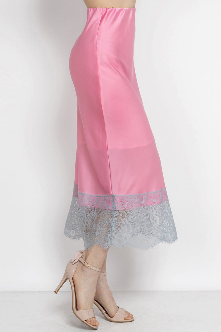 FLARED PINK SKIRT WITH LACE TRIM IN WHITE BLUE - ESSENTIALS