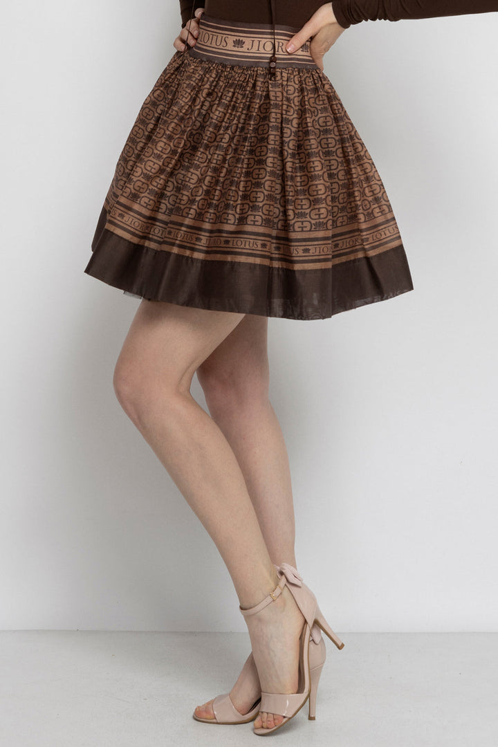 LYOCELL CUPRO MINI SKIRT - MOCHA MOUSSE LOGO JIORO МИНИ ПОЛА ОТ ЛИОСЕЛ – MOCHA MOUSSE LOGO JIORO