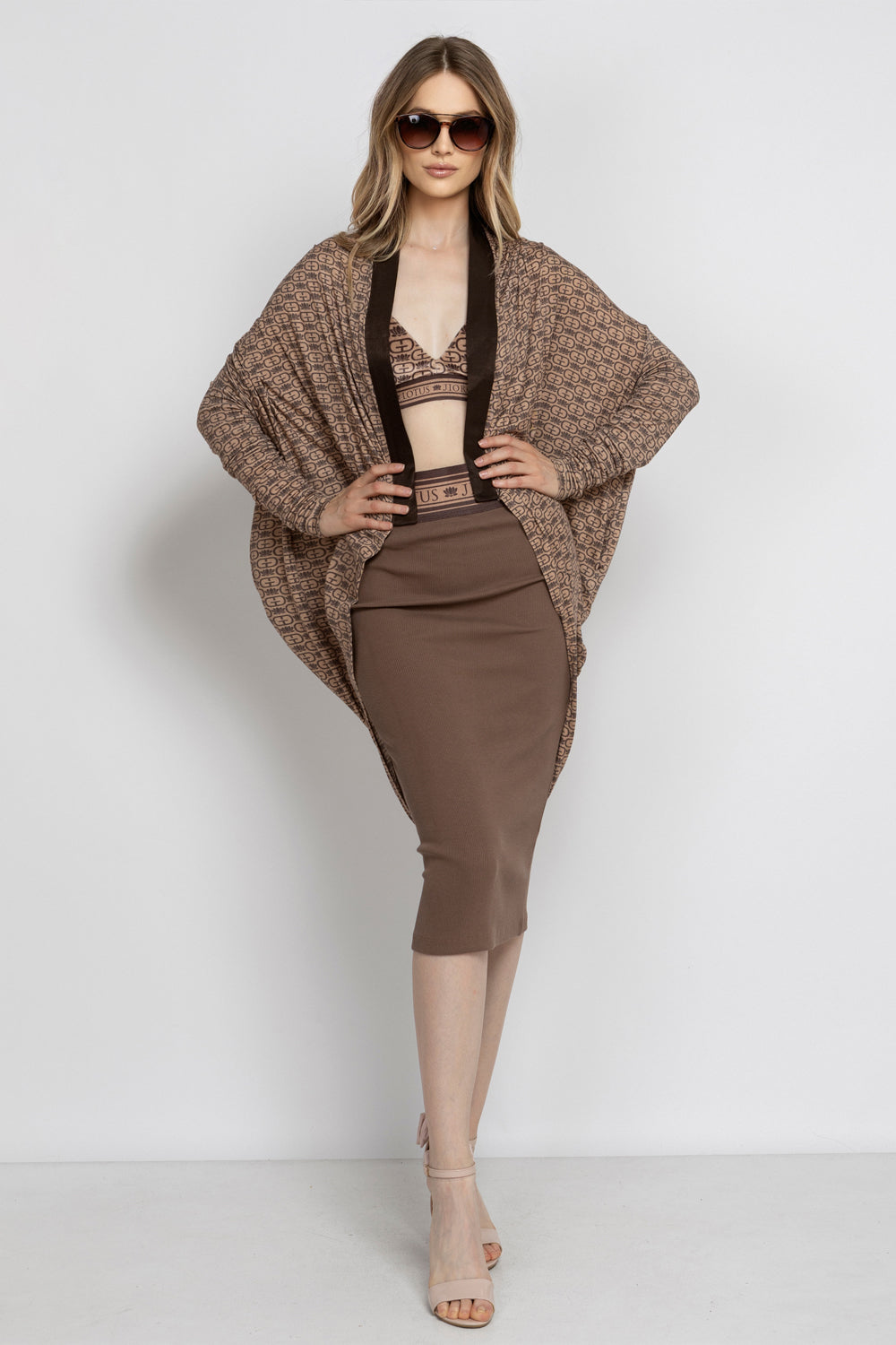 MODAL RELAXED CARDIGAN - MOCHA MOUSSE LOGO