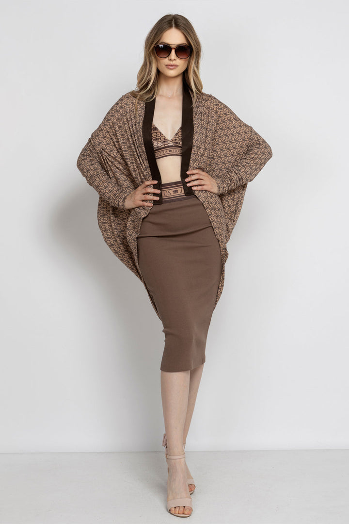 MODAL RELAXED CARDIGAN - MOCHA MOUSSE LOGO