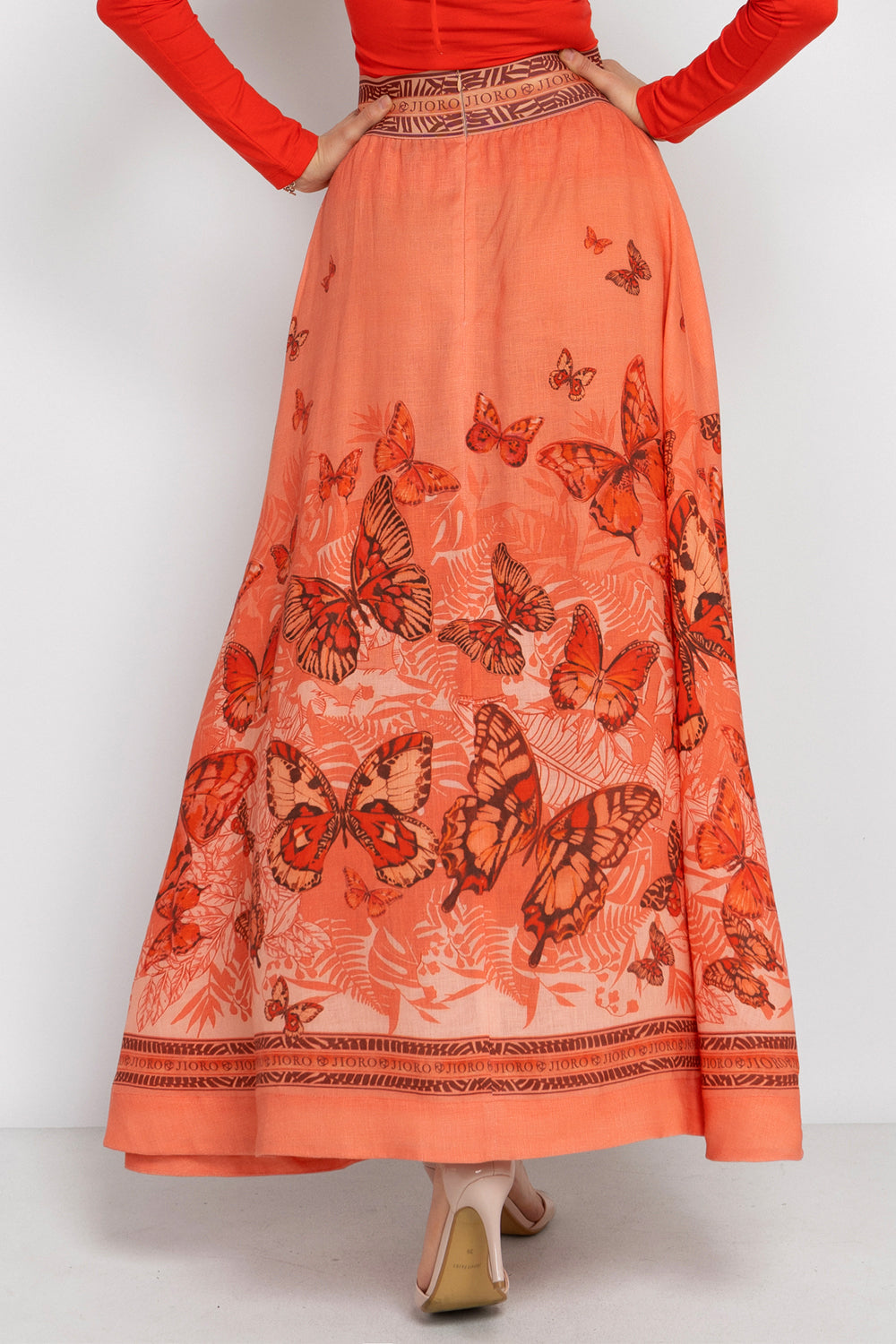 LONG LINEN SKIRT WITH ELASTIC WAIST AND SIDE POCKETS - PAPAYA BUTTERFLIES JIORO ДЪЛГА ПОЛА ОТ ЛЕН С ЛАСТИЧЕН КОЛАН - PAPAYA BUTTERFLIES JIORO