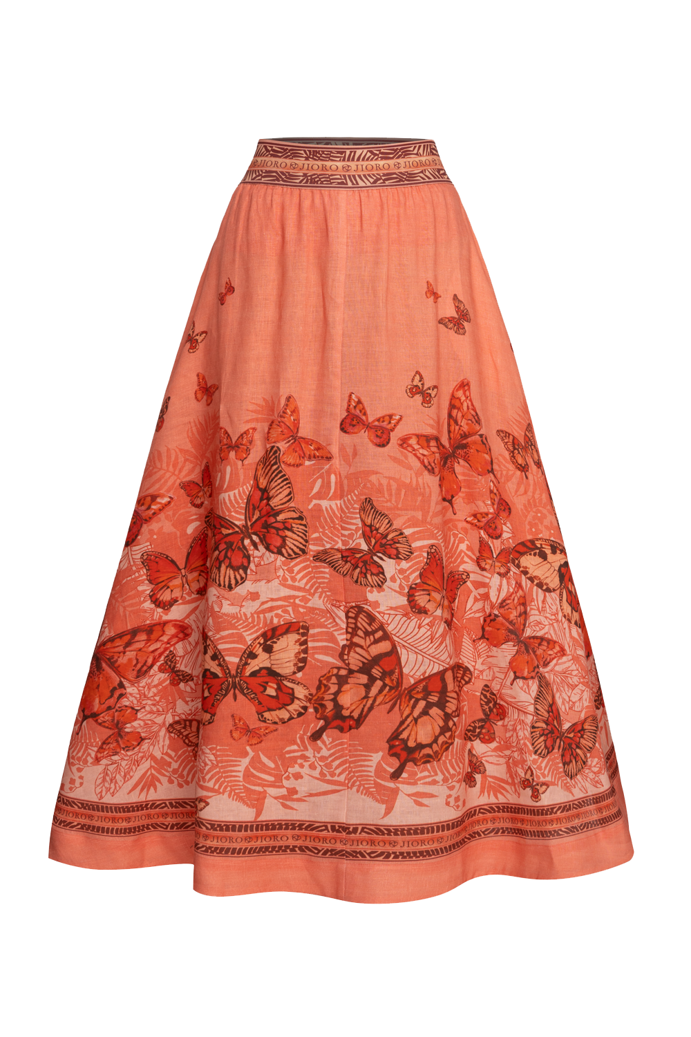 LONG LINEN SKIRT WITH ELASTIC WAIST AND SIDE POCKETS - PAPAYA BUTTERFLIES