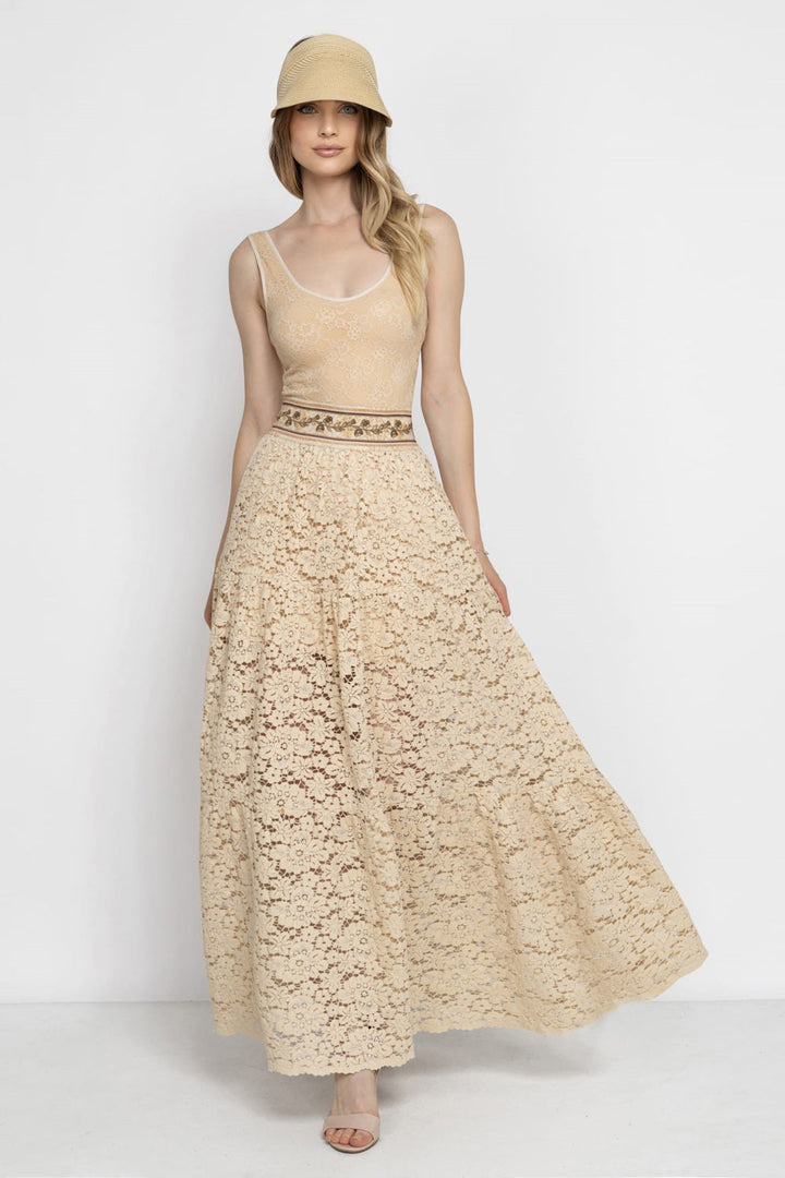 BEIGE BOHO LACE SKIRT WITH SHORT LINING - ESSENTIALS JIORO ДАНТЕЛЕНА БОХО ПОЛА В БЕЖОВО С КЪСА ПОДПЛАТА - ESSENTIALS JIORO