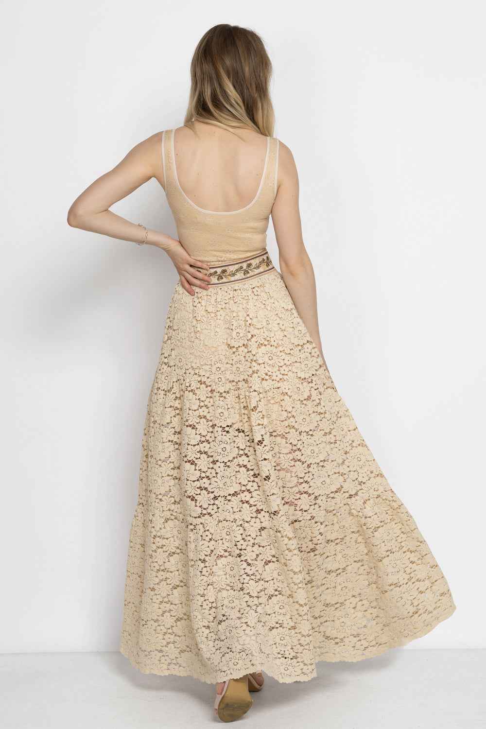 BEIGE BOHO LACE SKIRT WITH SHORT LINING - ESSENTIALS