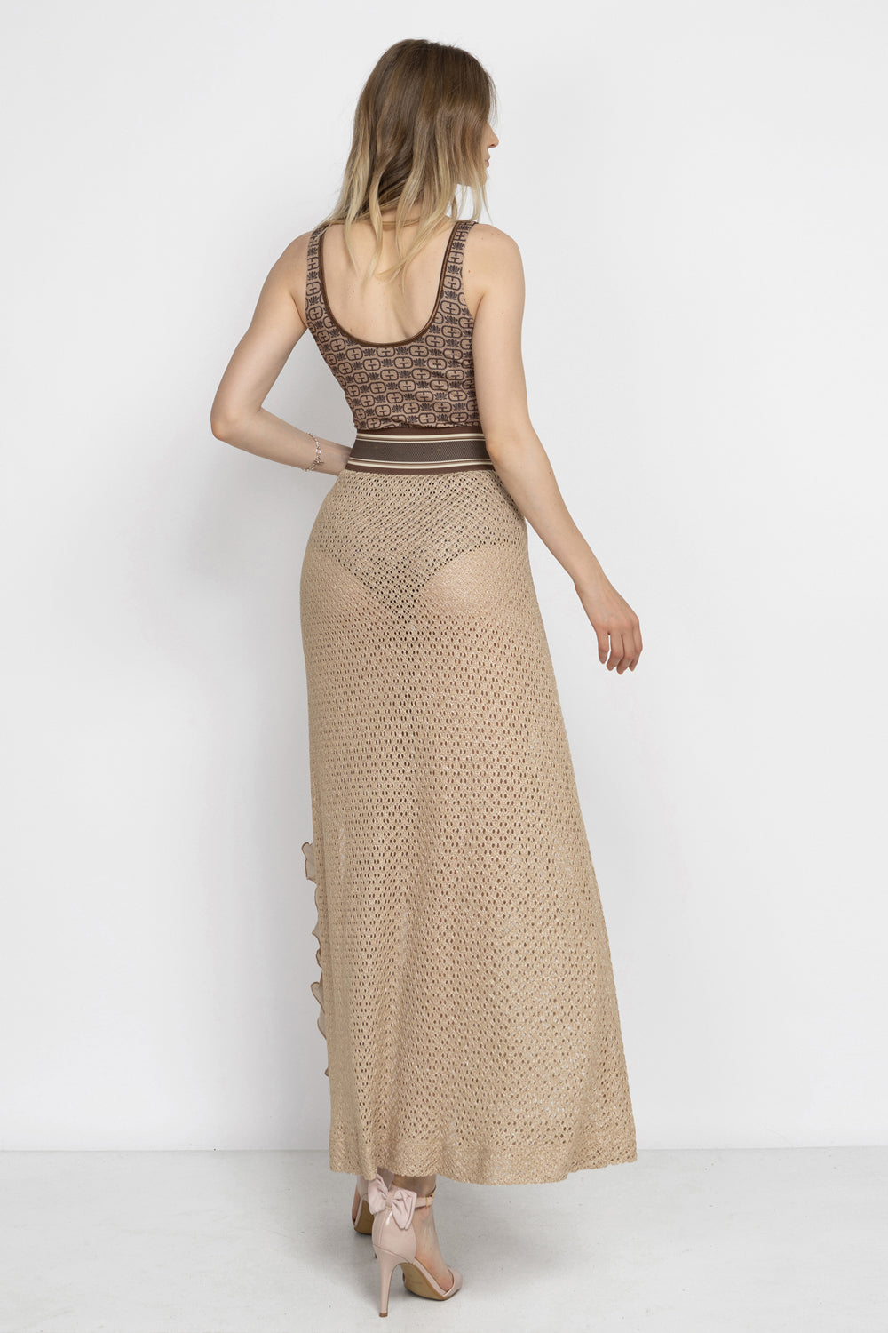 SLEEVELESS MESH BODYSUIT WITH MODAL LINING - MOCHA MOUSSE LOGO