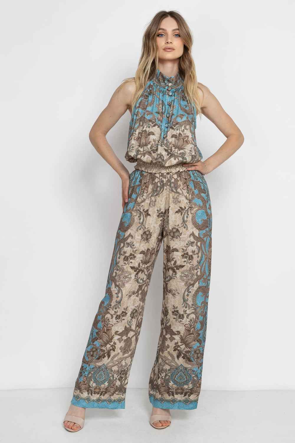 VISCOSE CROP TOP WITH HALTER NECKLINE - PAISLEY SKY