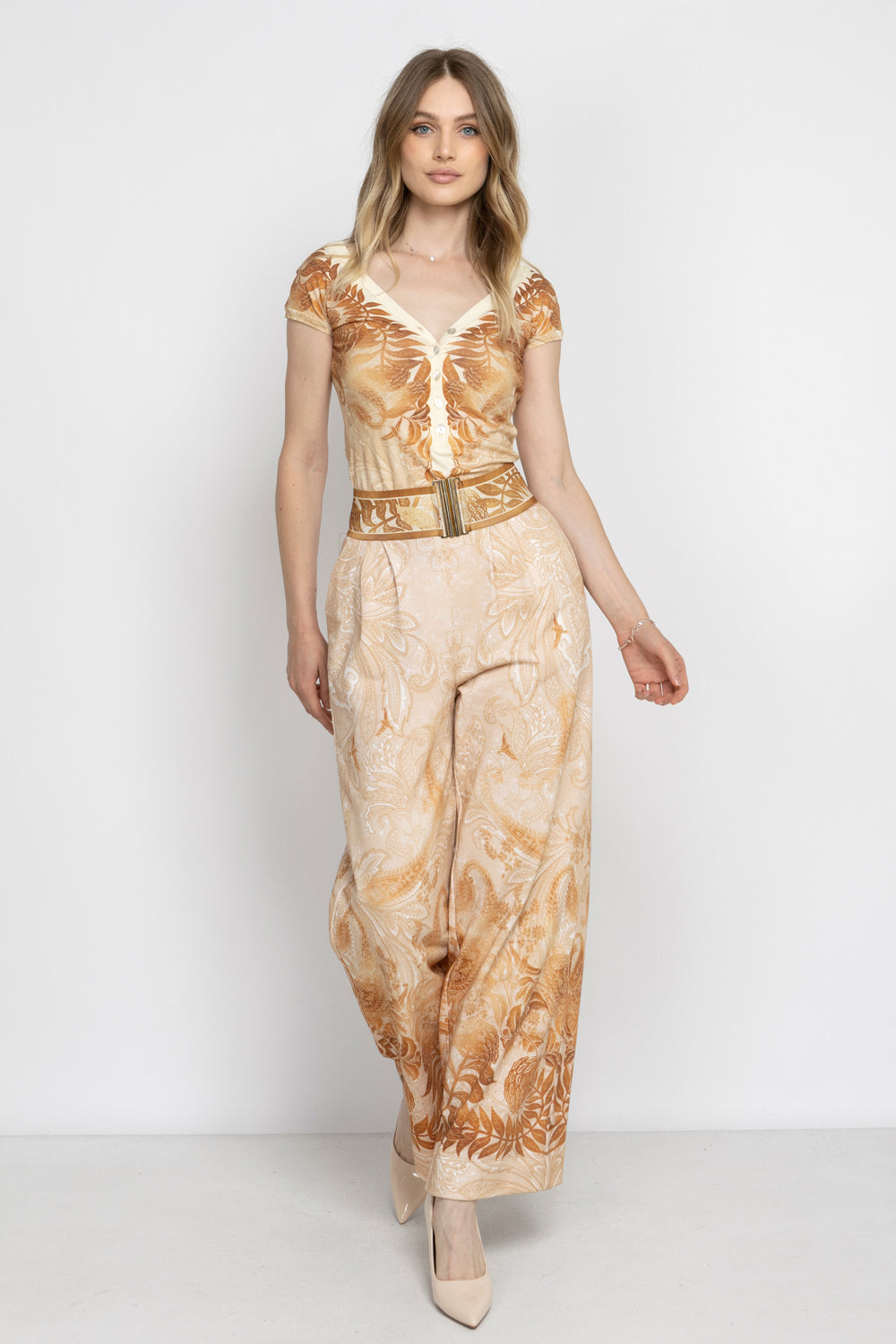 V-NECK TOP WITH BUTTONS - SUNSET