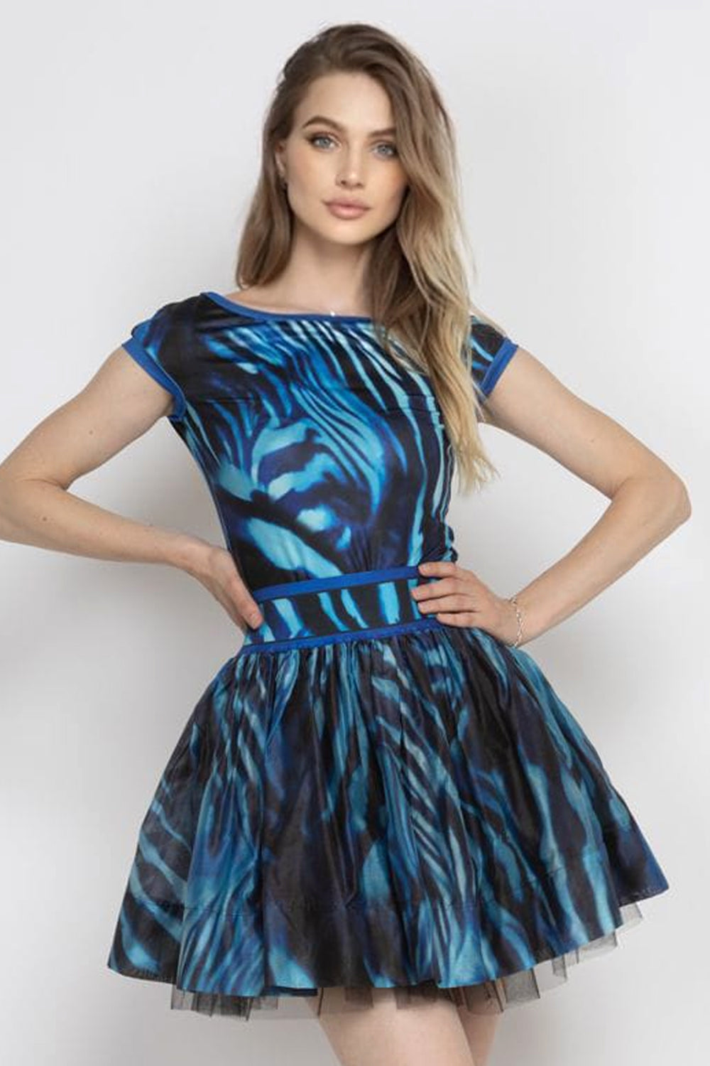 LYOCELL CUPRO MINI SKIRT - SHADES OF BLUE