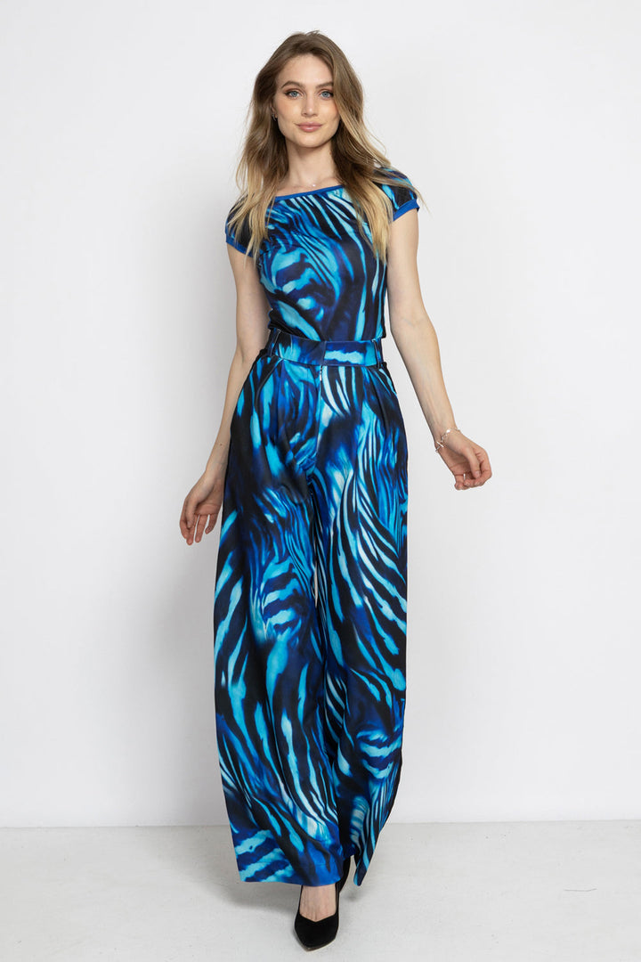 PLEATED WIDE-LEG VISCOSE PANTS - SHADES OF BLUE