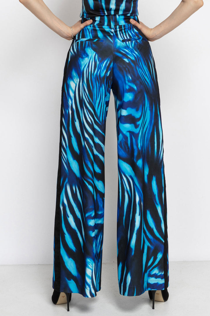 PLEATED WIDE-LEG VISCOSE PANTS - SHADES OF BLUE