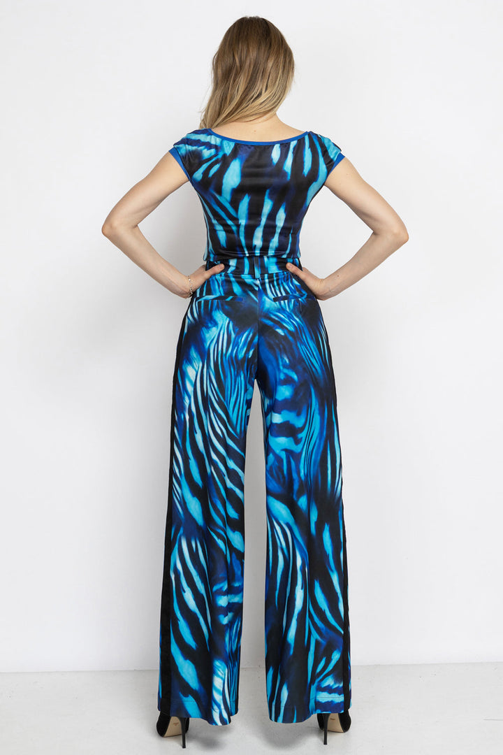 PLEATED WIDE-LEG VISCOSE PANTS - SHADES OF BLUE