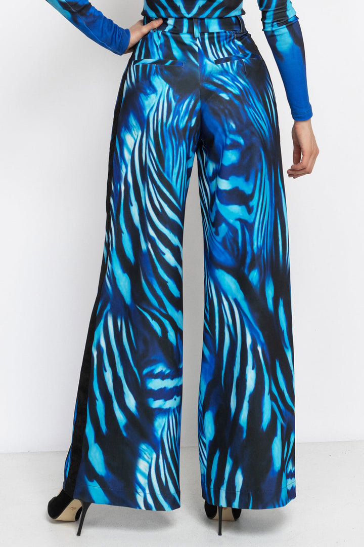 PLEATED WIDE-LEG VISCOSE PANTS - SHADES OF BLUE
