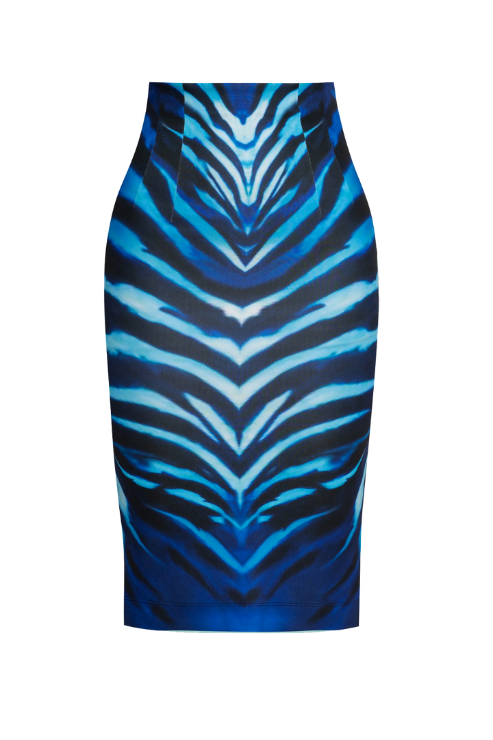 KNEE-LENGTH PENCIL SKIRT - SHADES OF BLUE