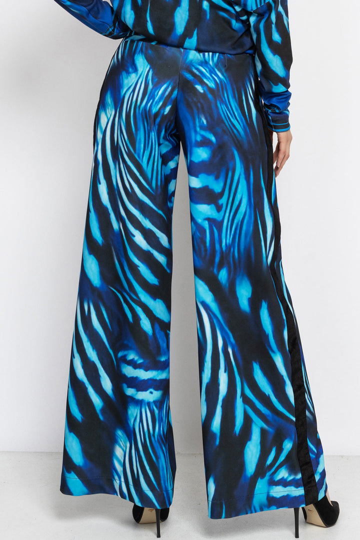 PLEATED WIDE-LEG VISCOSE PANTS - SHADES OF BLUE
