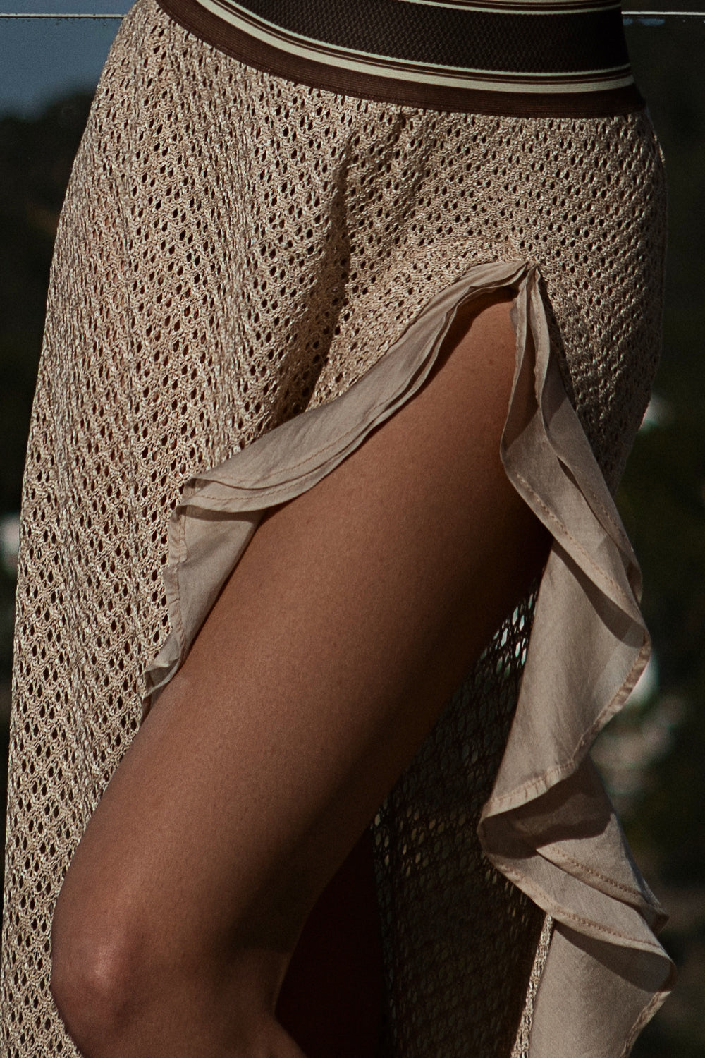 LONG COTTON MESH SKIRT WITH RUFFLES IN BEIGE – ESSENTIALS - Fashion Roots