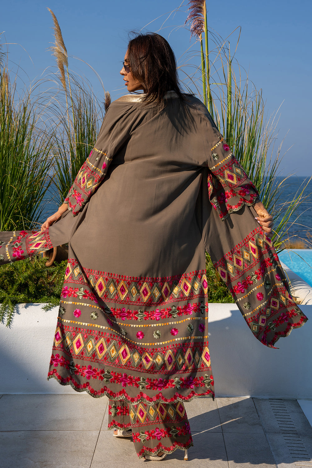 VISCOSE KIMONO IN KHAKI COLOR - ESSENTIALS