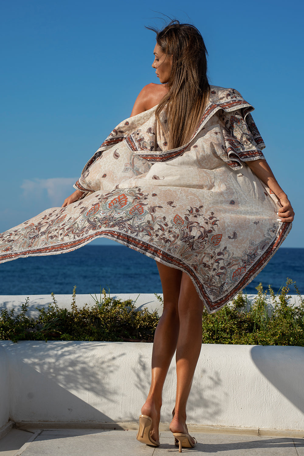 SILK AND COTTON KIMONO WITH HOOD – PAISLEY BEIGE