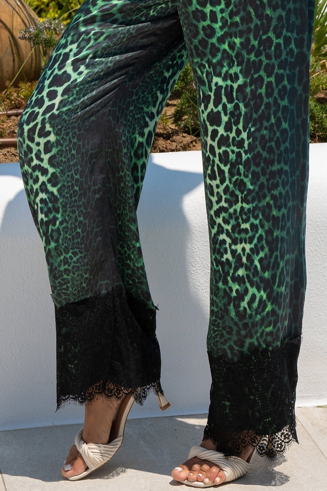 VISCOSE LOOSE TROUSERS - LEO NEON GREEN - Fashion Roots