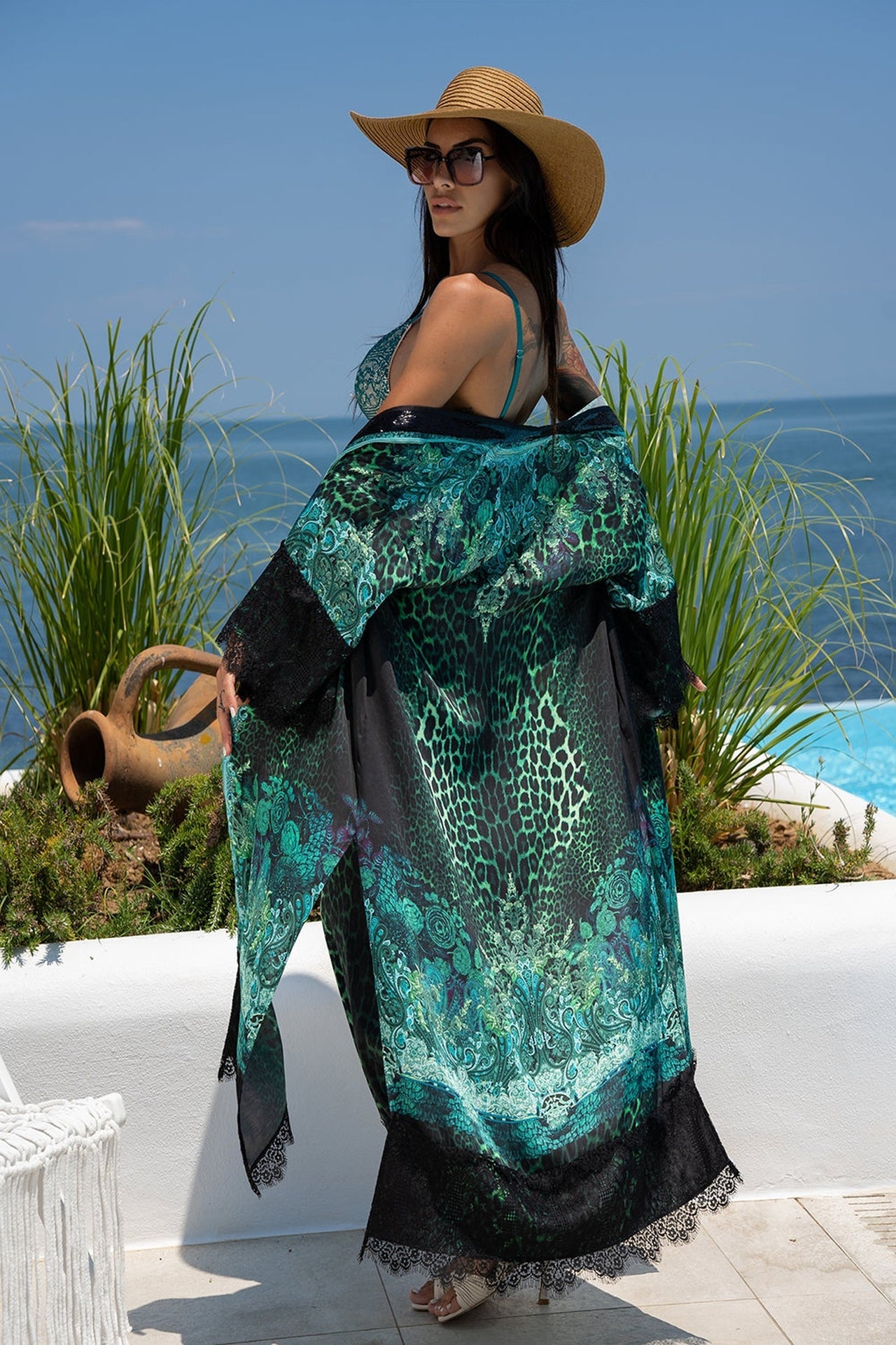 VISCOSE KIMONO - LEO NEON GREEN JIORO КИМОНО ОТ ЛЪСКАВА ВИСКОЗА - LEO NEON GREEN JIORO