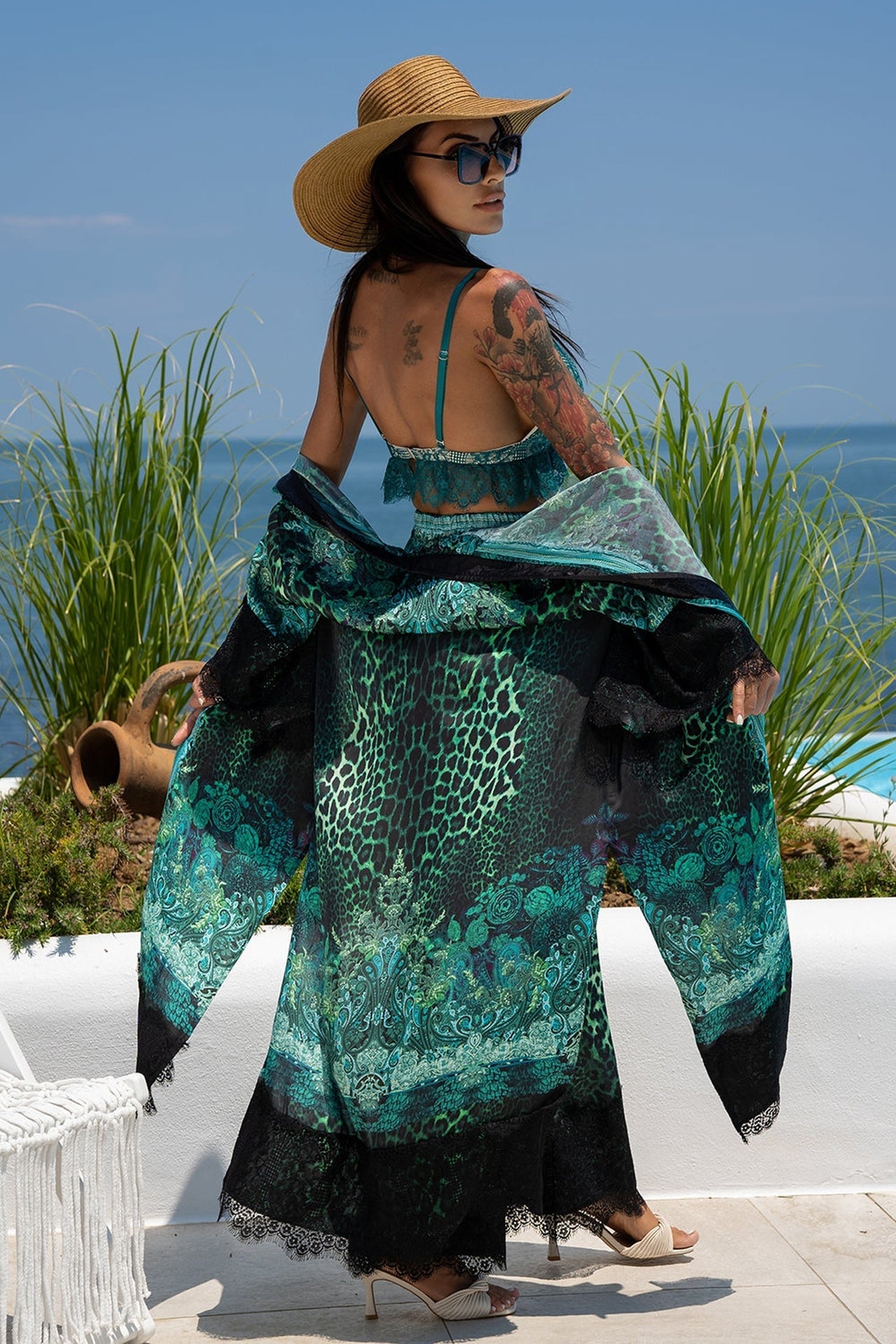 VISCOSE KIMONO - LEO NEON GREEN JIORO КИМОНО ОТ ЛЪСКАВА ВИСКОЗА - LEO NEON GREEN JIORO