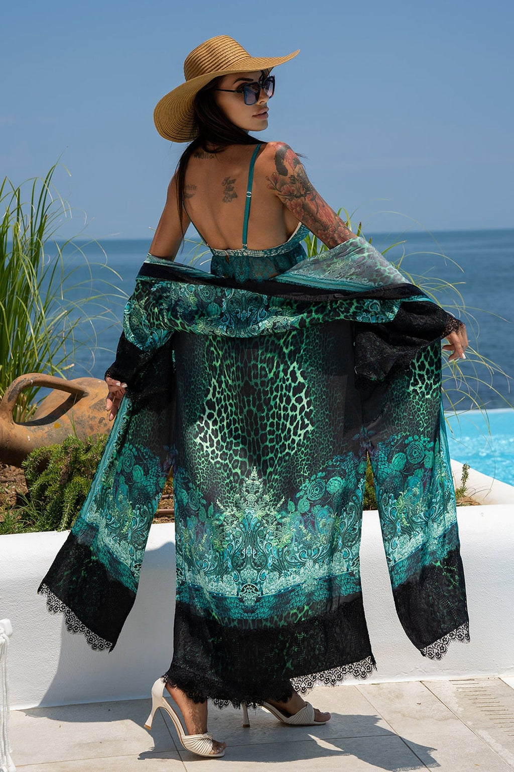 VISCOSE KIMONO - LEO NEON GREEN JIORO КИМОНО ОТ ЛЪСКАВА ВИСКОЗА - LEO NEON GREEN JIORO