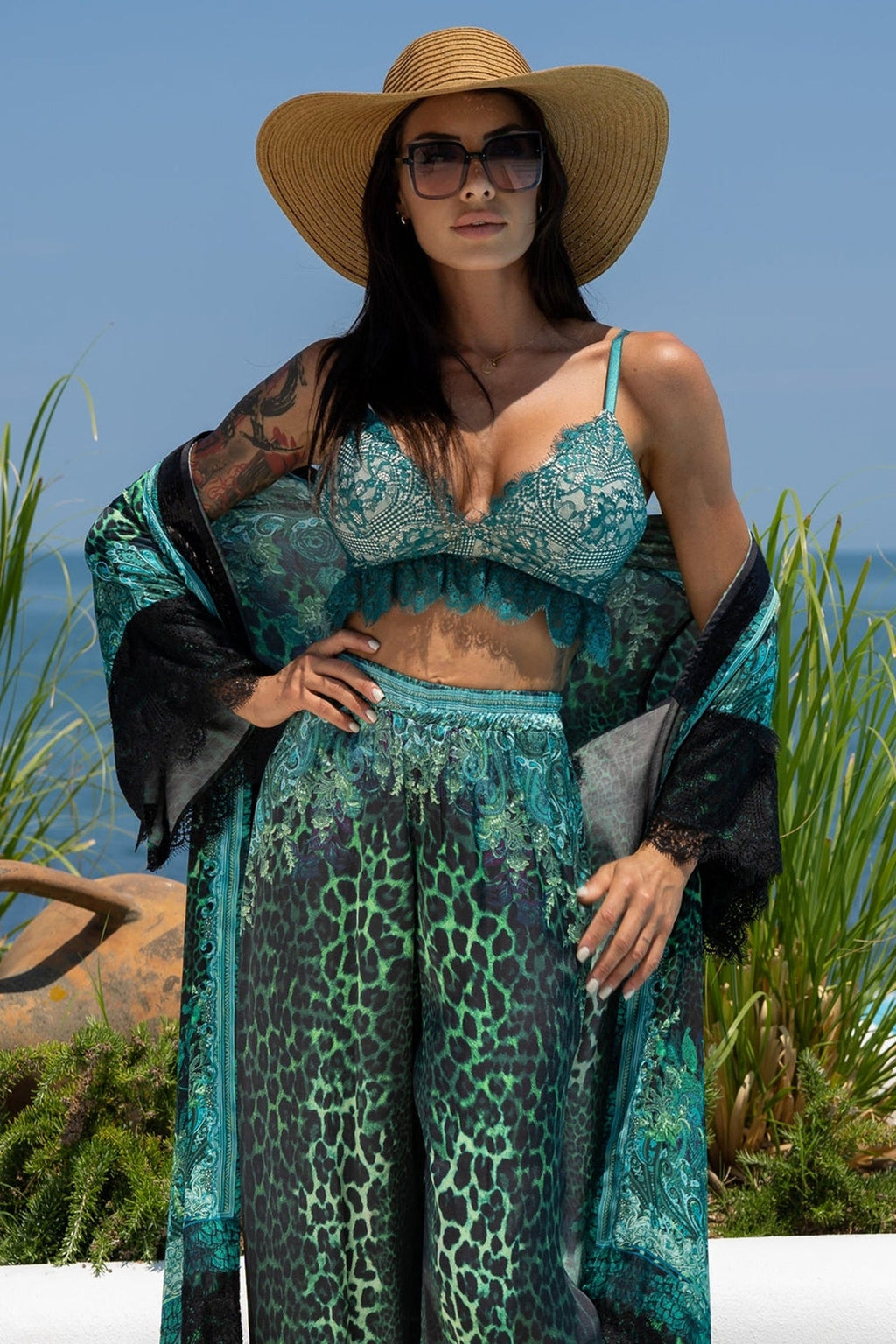 VISCOSE LOOSE TROUSERS - LEO NEON GREEN - Fashion Roots