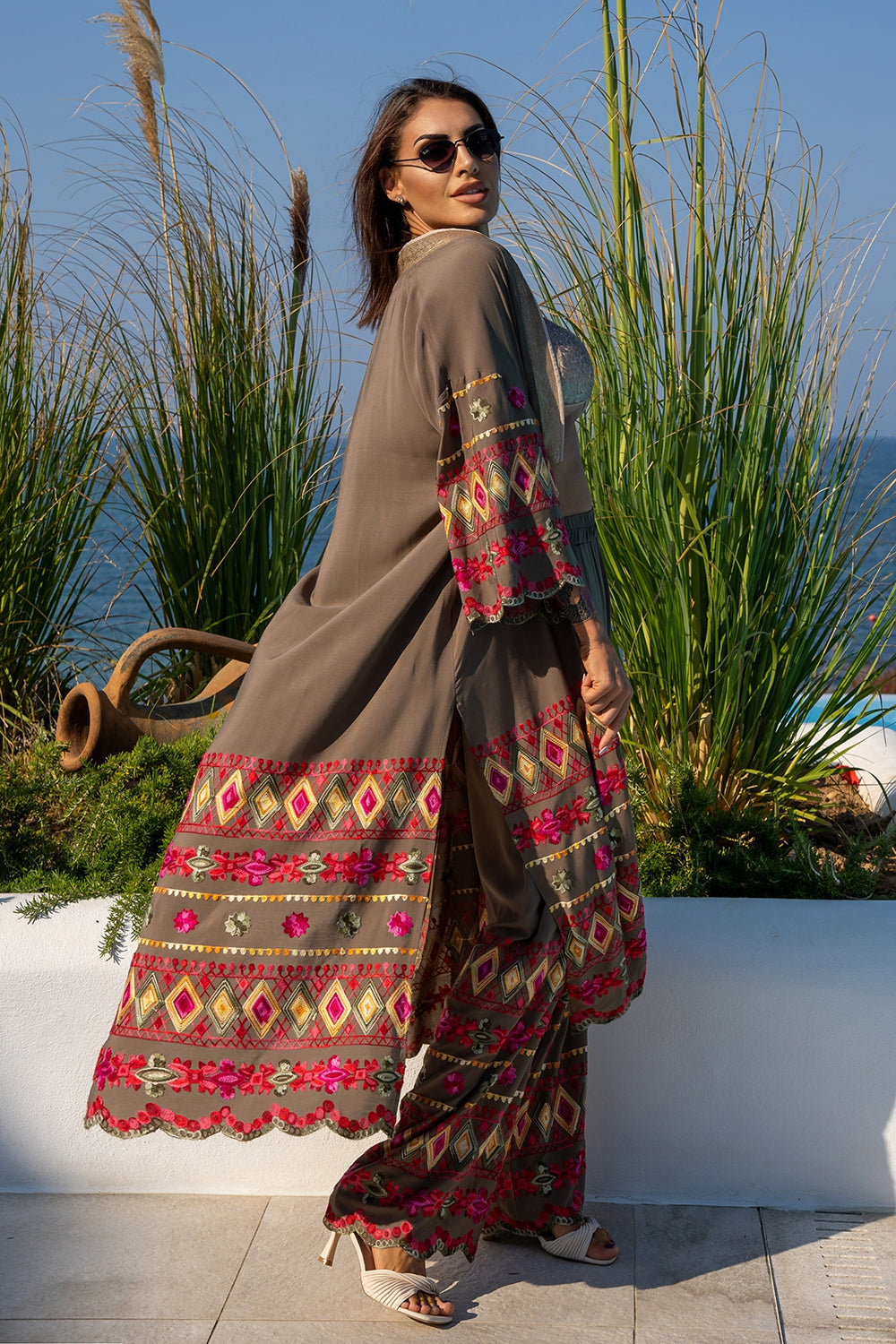 VISCOSE KIMONO IN KHAKI COLOR - ESSENTIALS