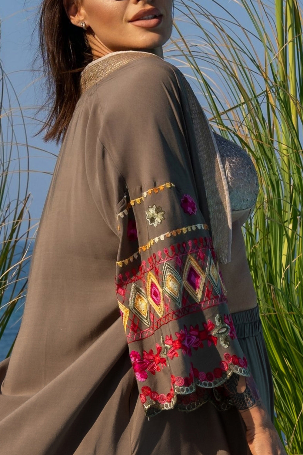 VISCOSE KIMONO IN KHAKI COLOR - ESSENTIALS