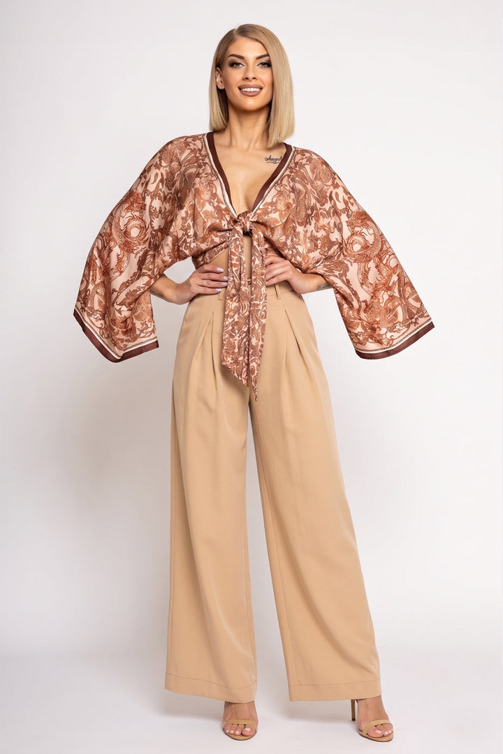 KIMONO COURT EN VISCOSE - BEIGE ASIATIQUE