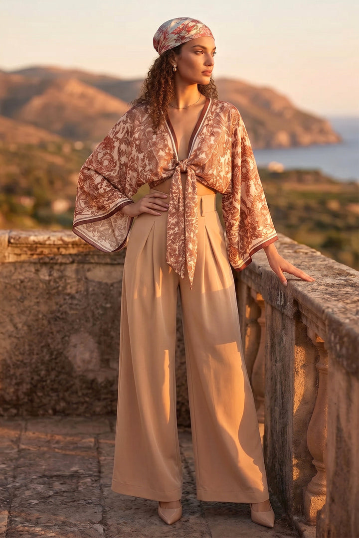 KIMONO COURT EN VISCOSE - BEIGE ASIATIQUE