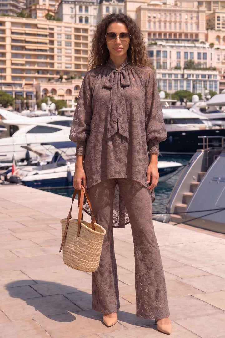 MOCHA LACE CHARLESTON PANTS WITH SEPARATE COTTON SHORTS LINING - ESSENTIALS