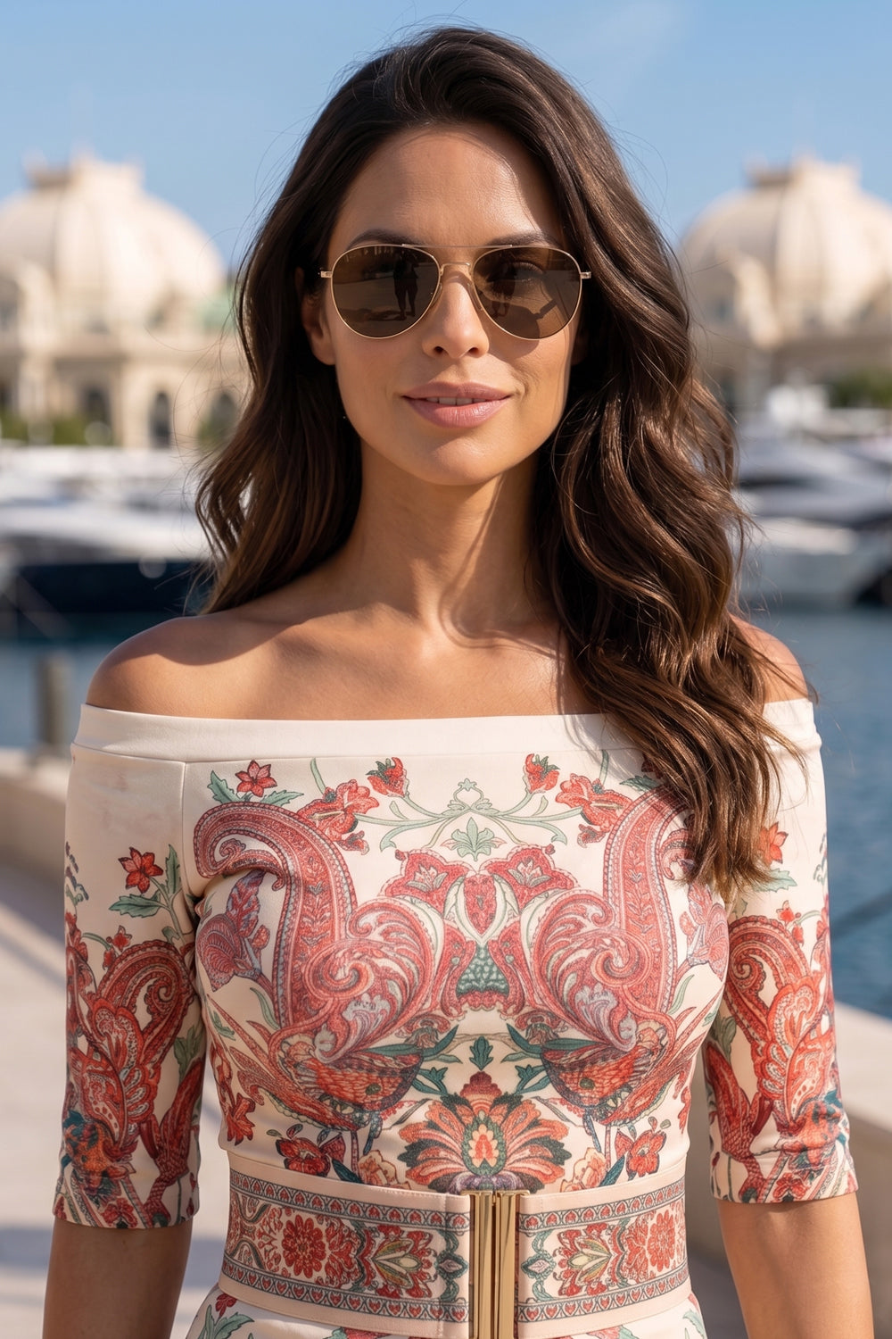 VISCOSE TOP WITH OFF-SHOULDER NECKLINE - PAISLEY RED JIORO ТОП ОТ ВИСКОЗА С ПАДНАЛИ РАМЕНА - PAISLEY RED JIORO