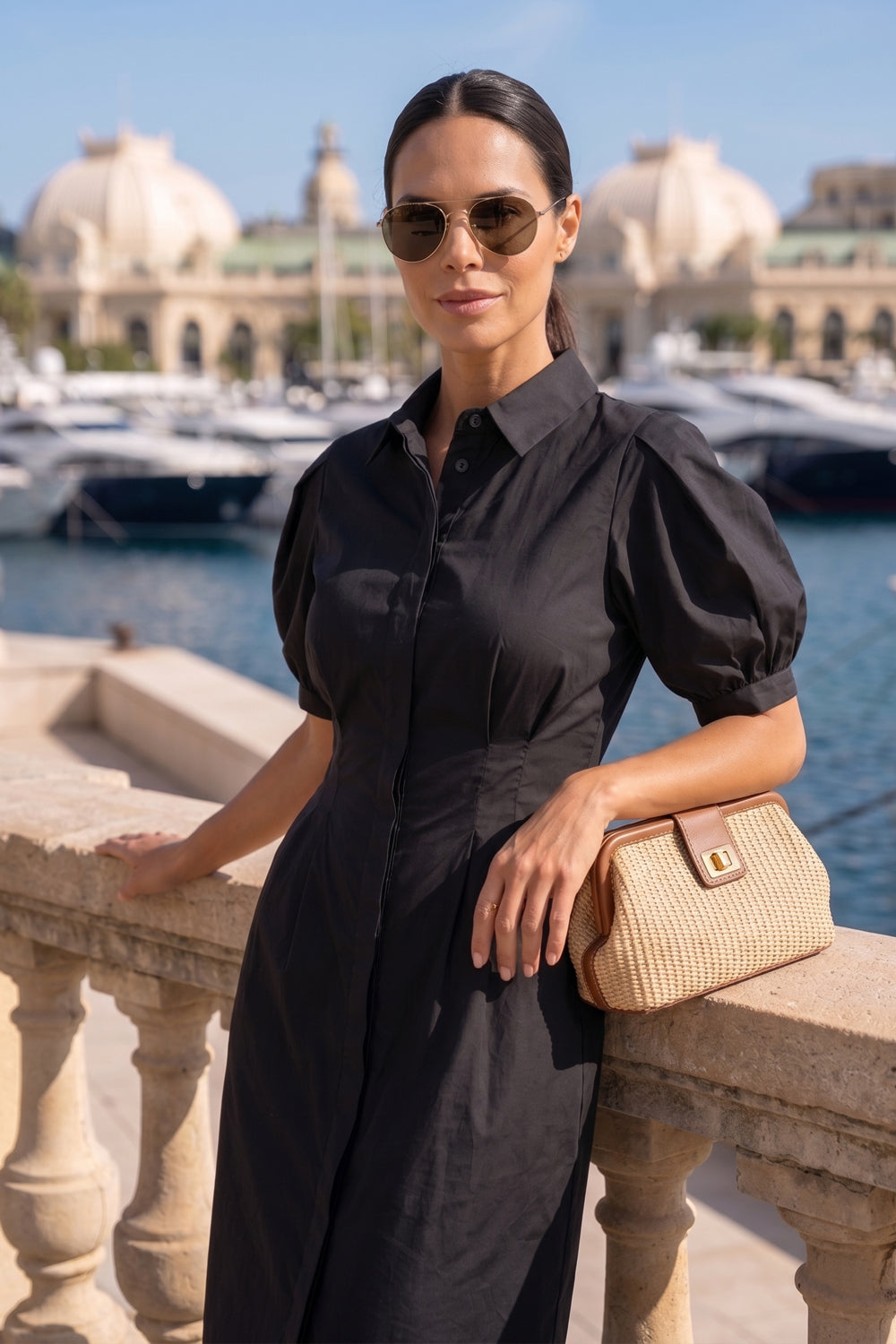 BLACK SHIRT COTTON POPLIN DRESS WITH OVAL HEM - ESSENTIALS