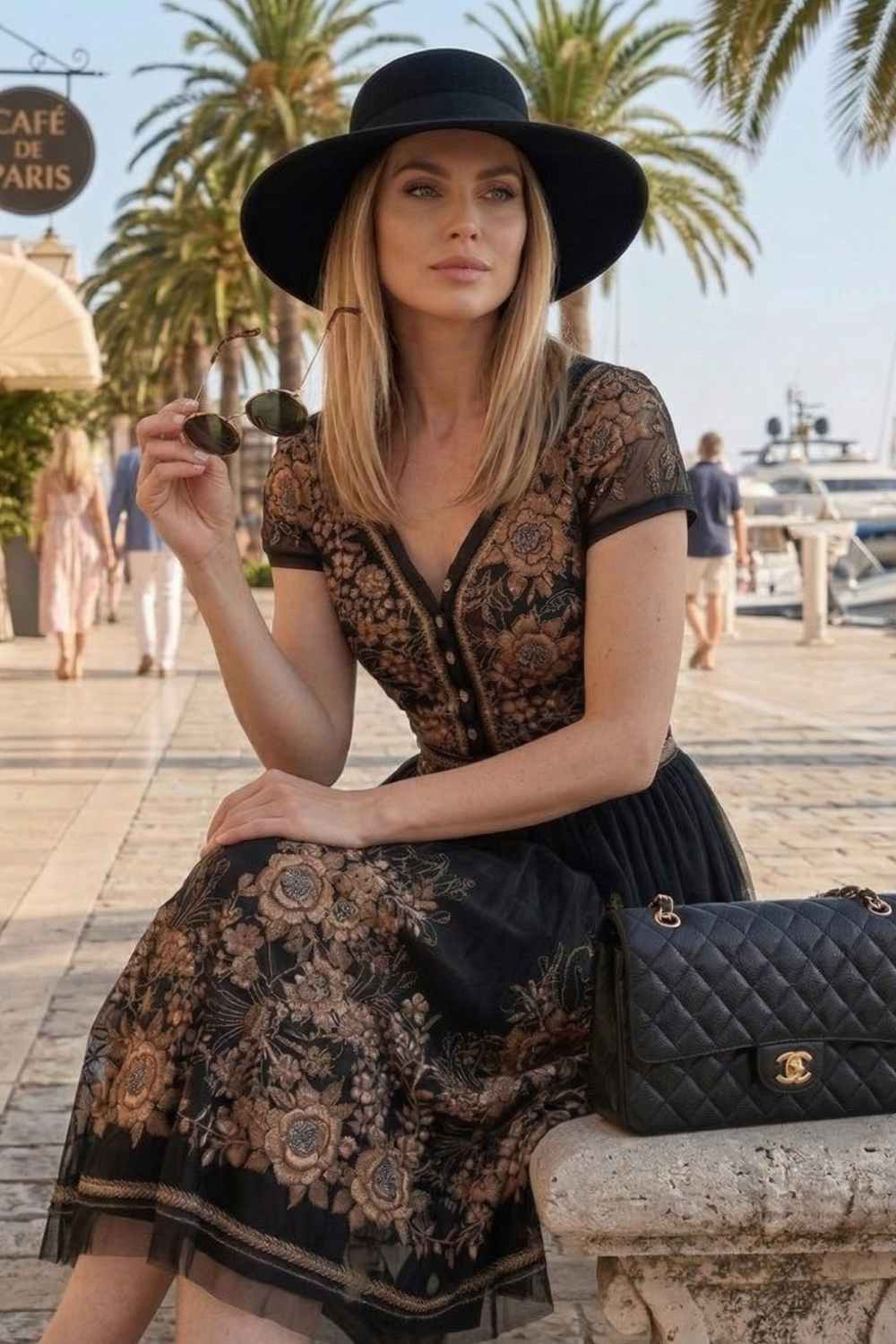 BASIC TOP WITH DEEP V-NECK AND BUTTONS - GOLDEN ROSES - Fashion Roots