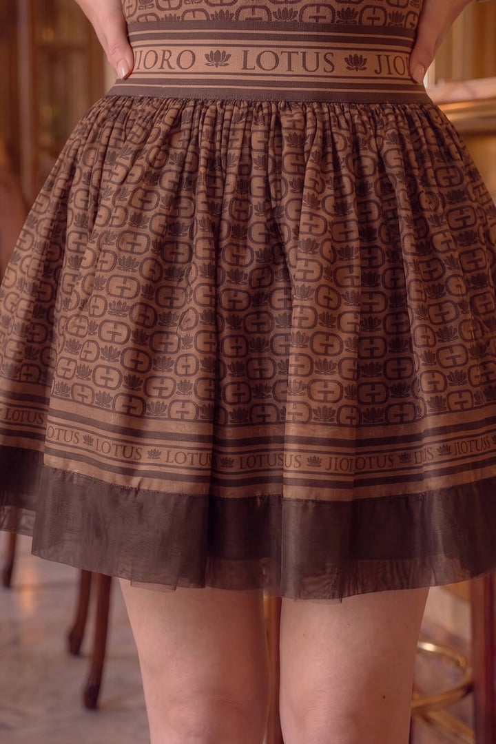 LYOCELL CUPRO MINI SKIRT - MOCHA MOUSSE LOGO JIORO МИНИ ПОЛА ОТ ЛИОСЕЛ – MOCHA MOUSSE LOGO JIORO