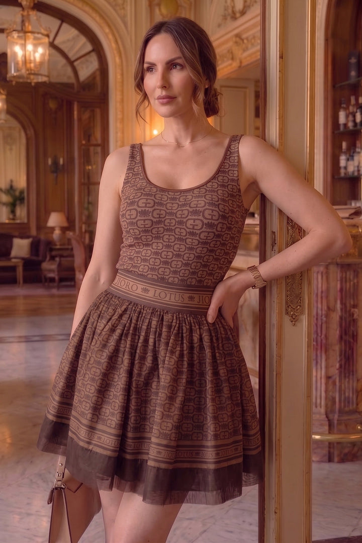 SLEEVELESS TEXTURED BODYSUIT WITH MODAL LINING - MOCHA MOUSSE LOGO JIORO РЕЛЕФНО БОДИ БЕЗ РЪКАВИ С ПОДПЛАТА ОТ МОДАЛ - MOCHA MOUSSE LOGO JIORO