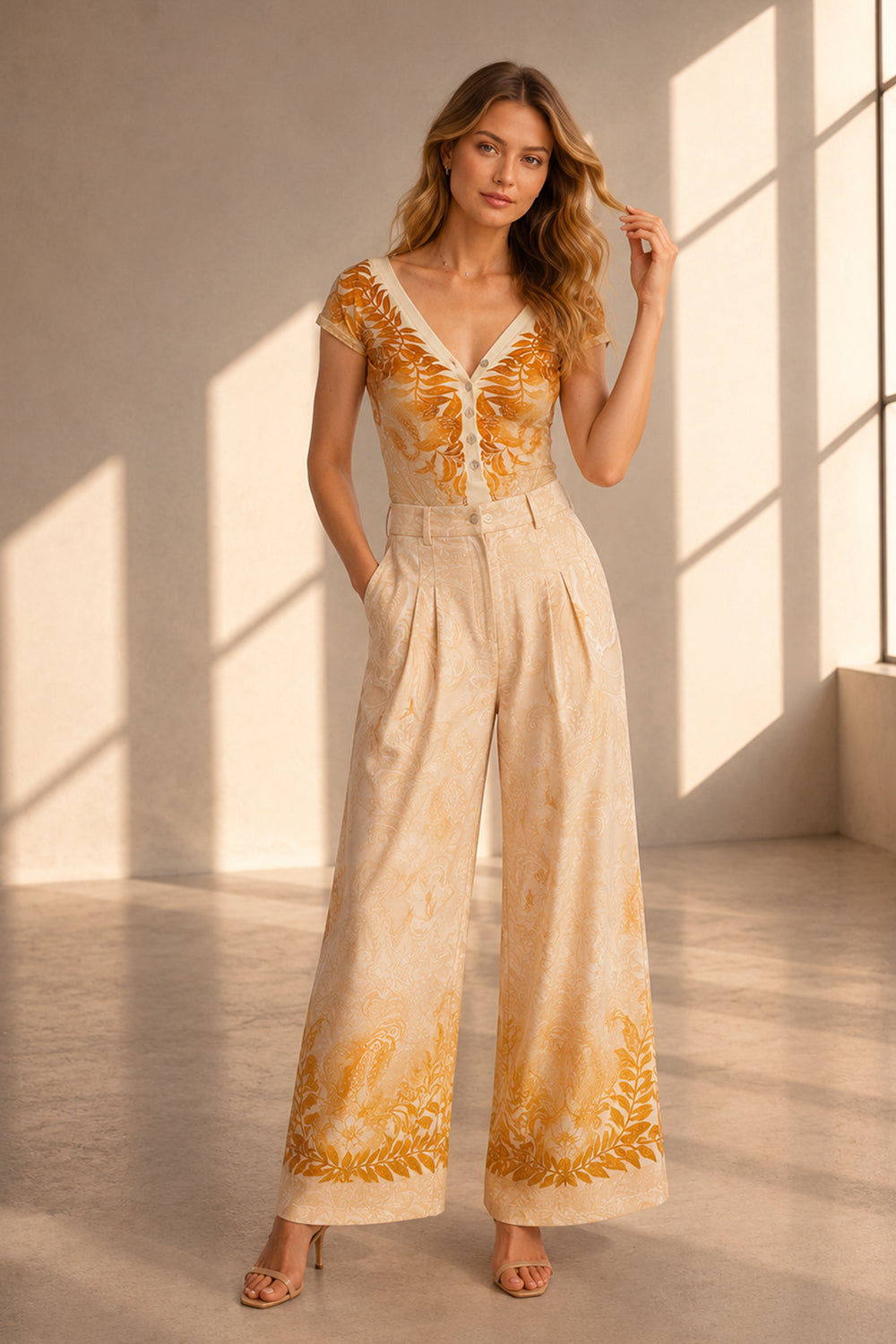 HIGH-WAIST WIDE-LEG PANTS - SUNSET