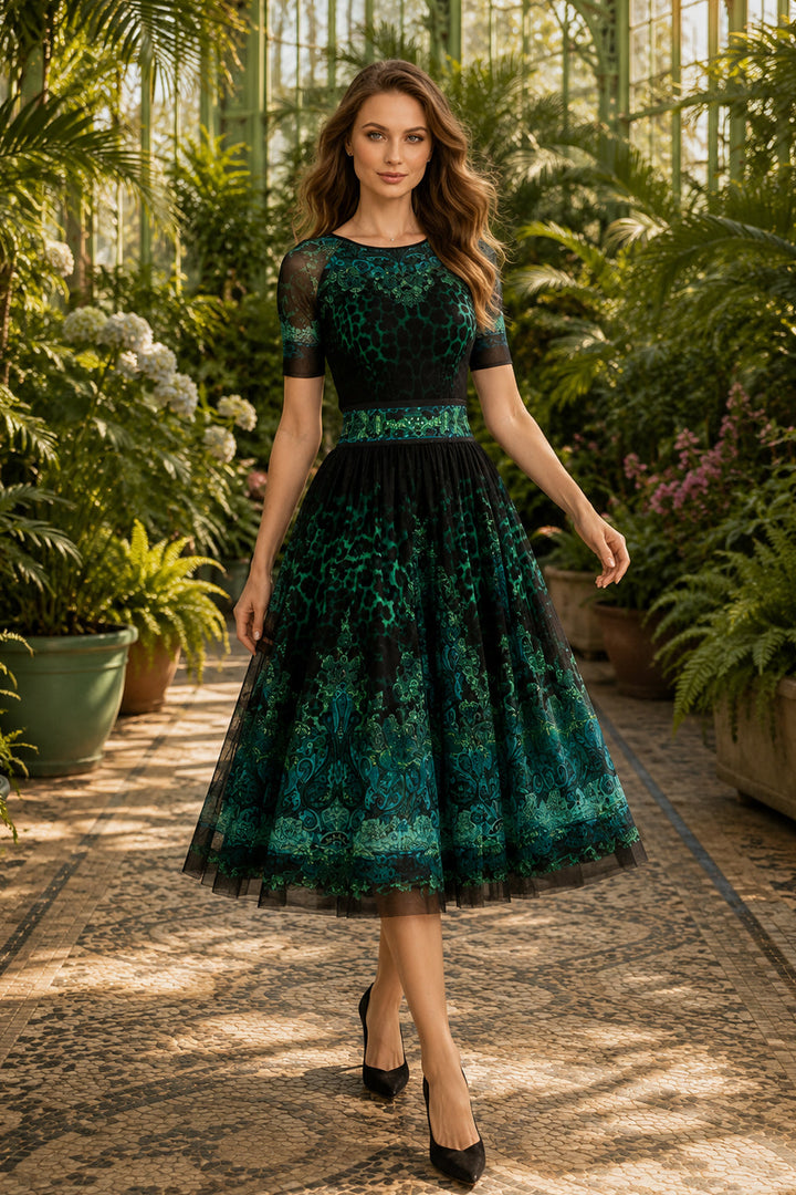 MESH SKIRT WITH ELASTIC WAIST AND VISCOSE LINING - LEO NEON GREEN