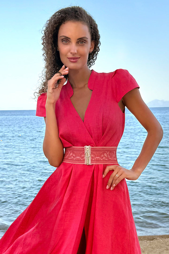 WIDE ELASTIC BELT WITH ZIPPER - BAROQUE CORAL