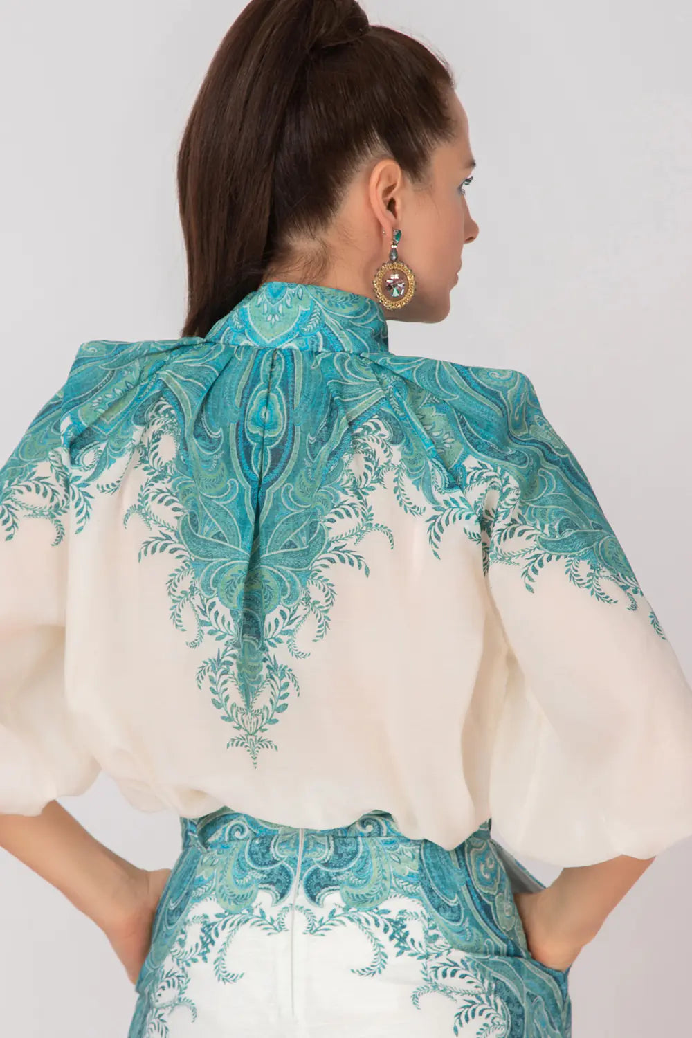 COTTON AND SILK SHIRT WITH PUFF SLEEVES - BUTTER LEAVES